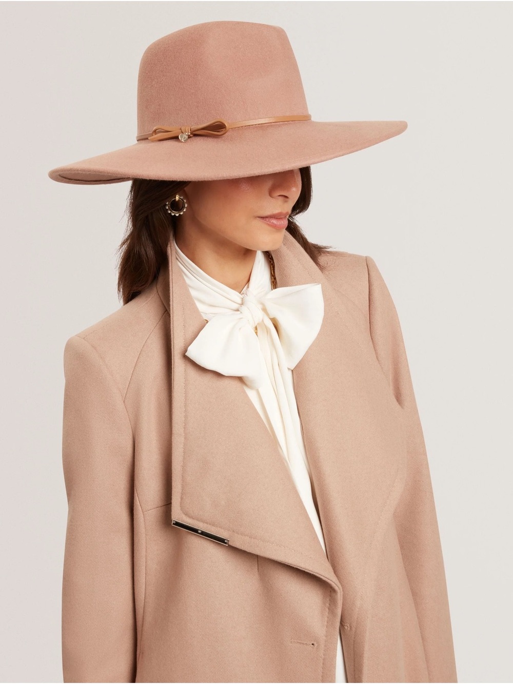 Ted Baker Abbiiio Bow Wool Wide-Brim Felt Fedora in Dark Brown - Picture 1 of 11